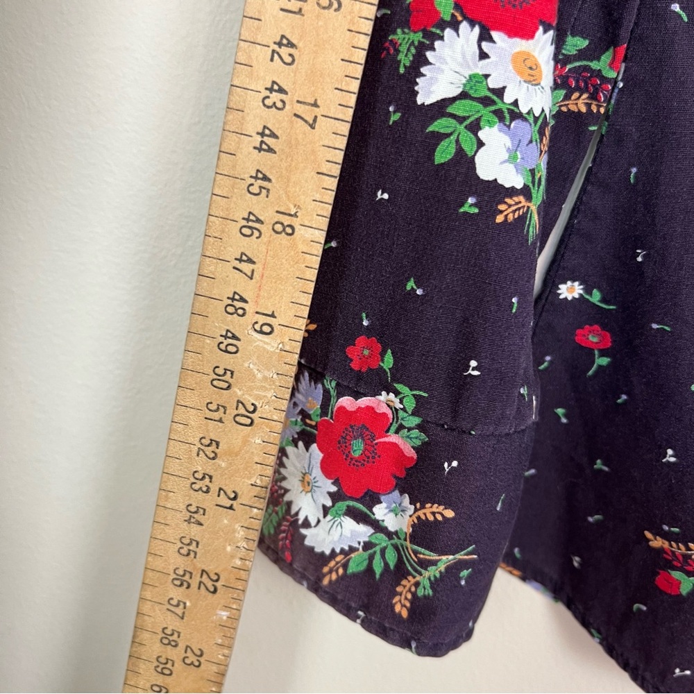 vintage 1950s western shirt black pearl snaps floral print dagger collar hippie - Picture 13 of 14